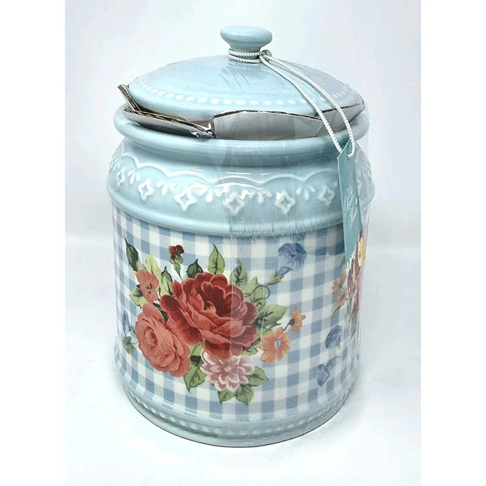 Pioneer Woman Cookie Jar Happiness Is Homemade Embossed Stoneware Floral Gingham